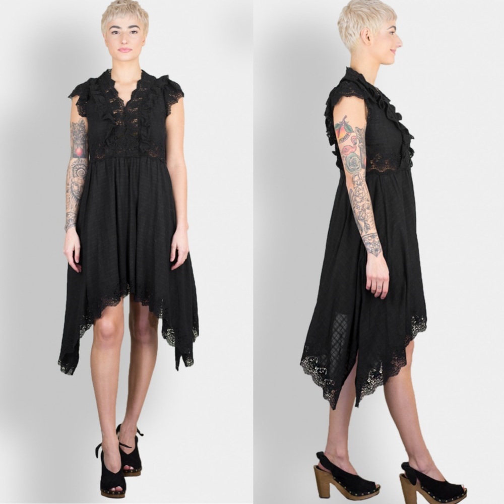 Ulla Johnson Lavinia Handkerchief Dress Black Preppy Boho Western Womens 2